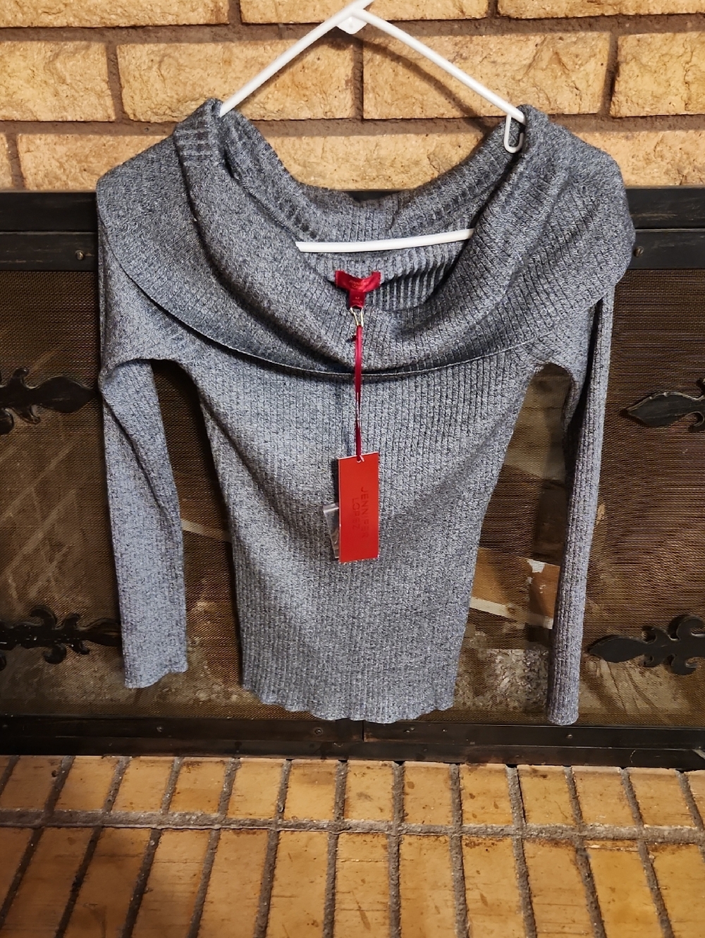 Jennifer Lopez Grey Ribbed Cowl Neck Sweater